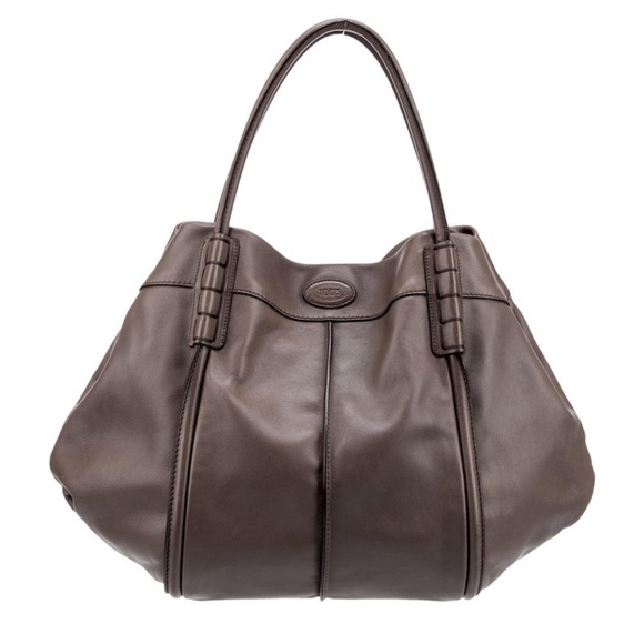 💎Quiet Luxury 💎TOD’s  Leather Hobo Shoulder Tote Bag Taupe (Brown/Gray) - Picture 8 of 11